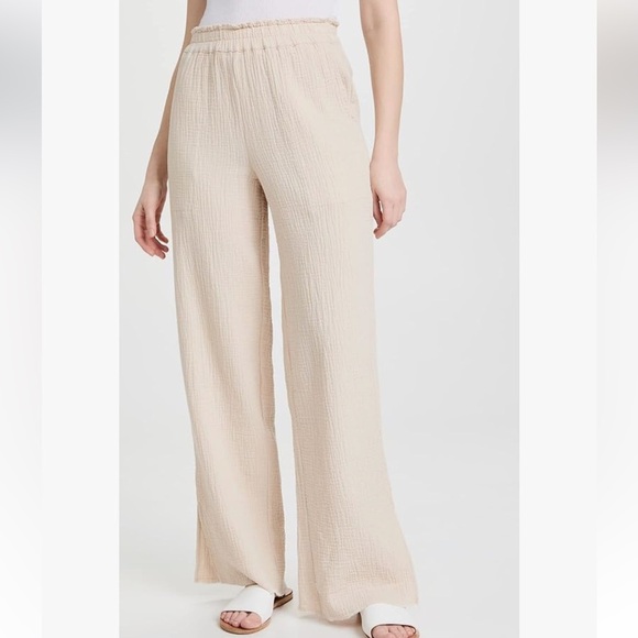 Wonderly Pants - Wonderly 100% Cotton Gauze Cream Wide Leg Pull On Pants Beachy Boho Size Large